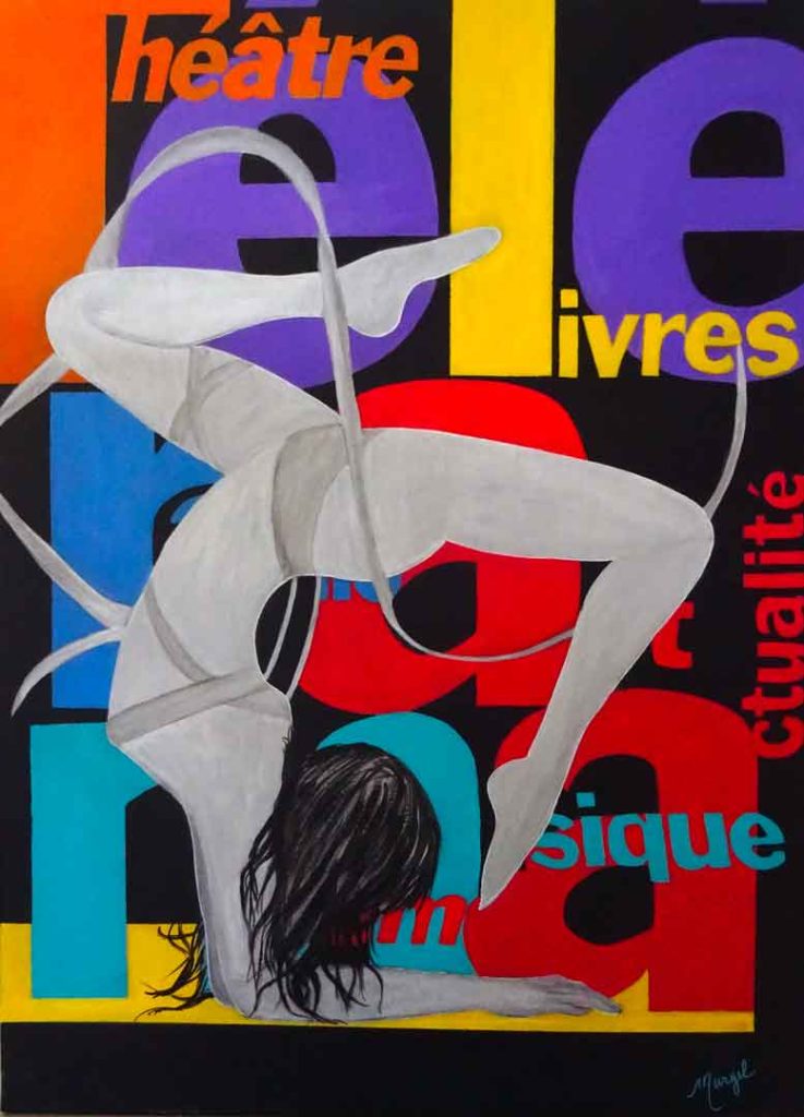 Atelier de Muriel, Muriel Vanderschaegh artiste peintre à Guérande. Tableau artistique de danse rythmique à l'acrylique sur toile en lin (73 cm X 100 cm)